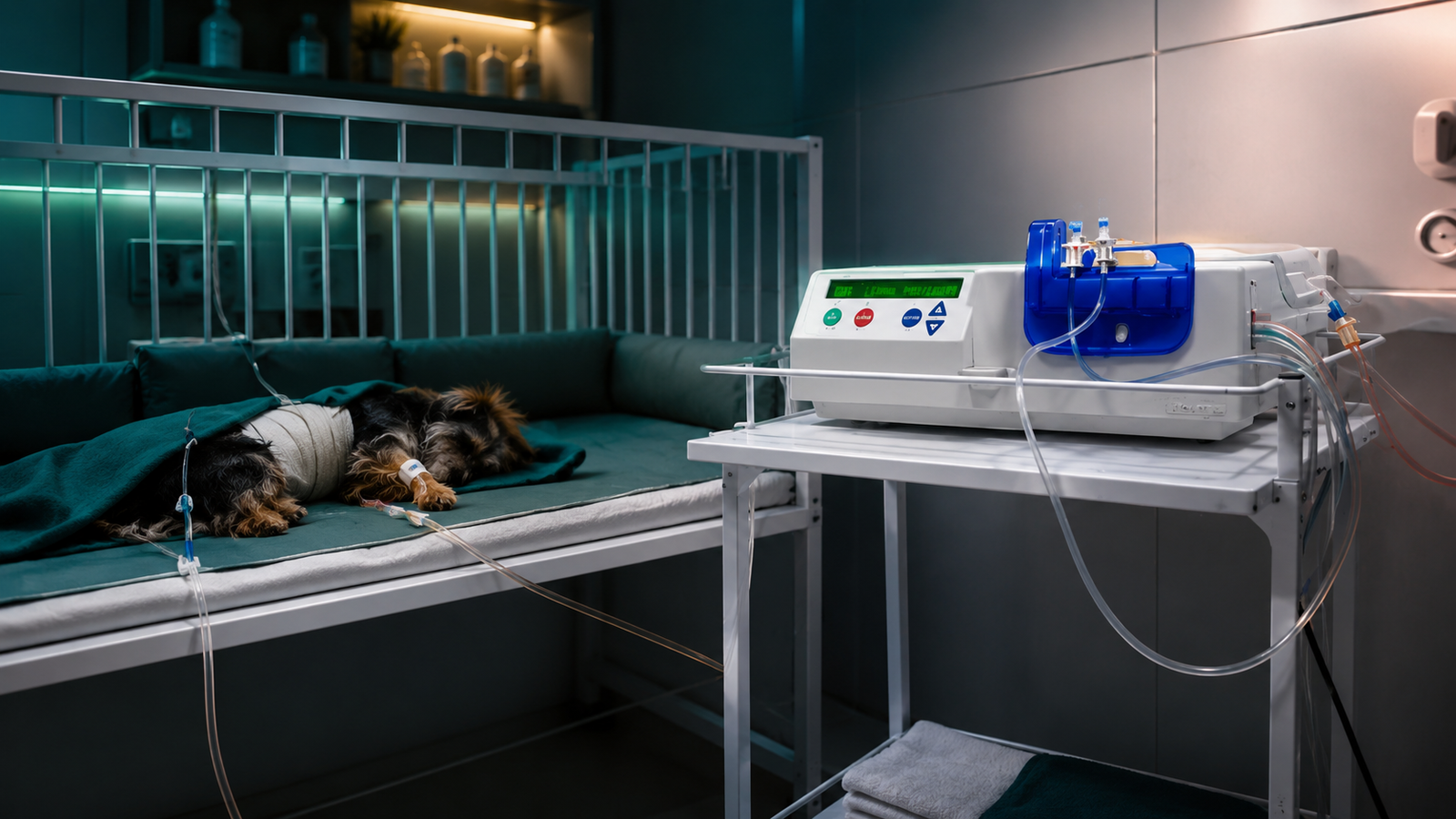 Paciente em diálise peritoneal na UTI da STI Veterinária